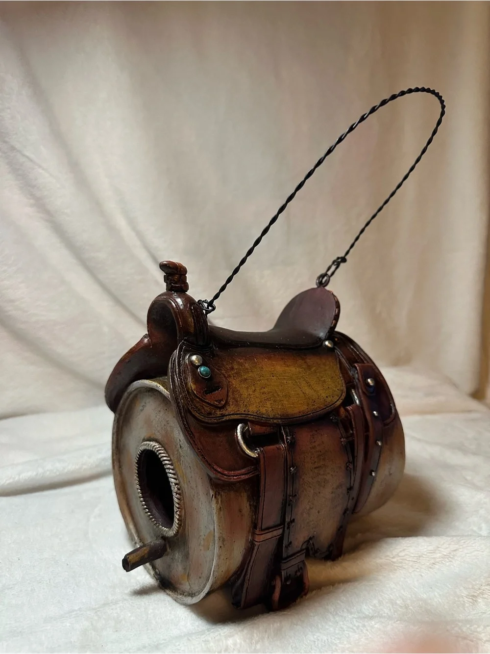 Brown Leather Saddle Birdhouse - Western Rustic Home Accent
